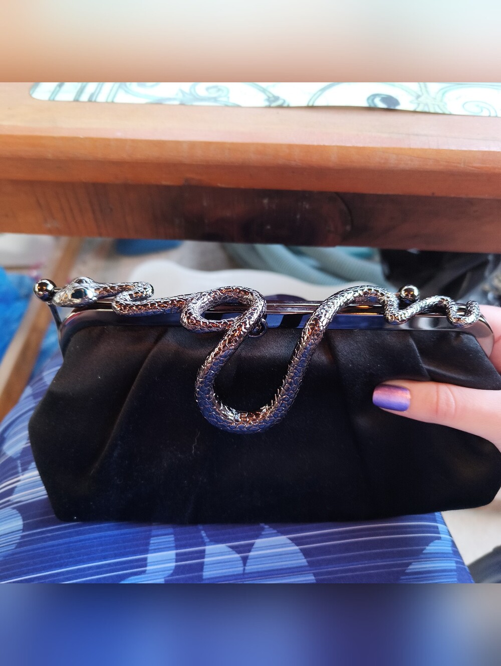 bcbgmaxazria Silk Metal Snake Clutch